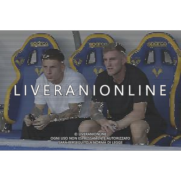 Tomas Suslov of Hellas Verona FC and Nicolas Valentini of Hellas Verona FC during Hellas Verona FC vs Juventus FC, 4° Serie A Enilive 2025-26 game at Marcantonio Bentegodi stadium in Verona (VR), Italy, on September 20, 2025. (Photo by Davide Casentini)- AGENZIA ALDO LIVERANI