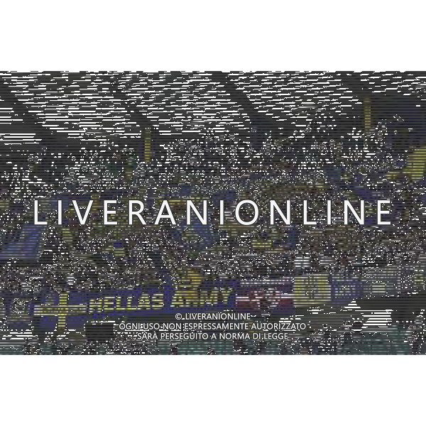 Tifosi - Hellas Veorna fans show their support during Hellas Verona FC vs Juventus FC, 4° Serie A Enilive 2025-26 game at Marcantonio Bentegodi stadium in Verona (VR), Italy, on September 20, 2025. (Photo by Davide Casentini)- AGENZIA ALDO LIVERANI