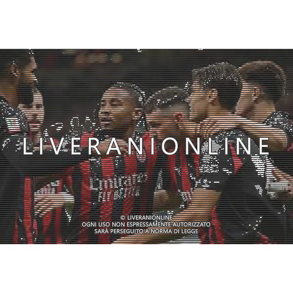 Milan vs Lecce nella foto giocatori Milan esultanza dopo il gol dell\'1 a 0 Milano 23-09-2025 Stadio Giuseppe Meazza - San Siro Milan vs Lecce Coppa Italia Frecciarossa - sedicesimi di finale foto Roberto Garavaglia/Agenzia Aldo Liverani sas