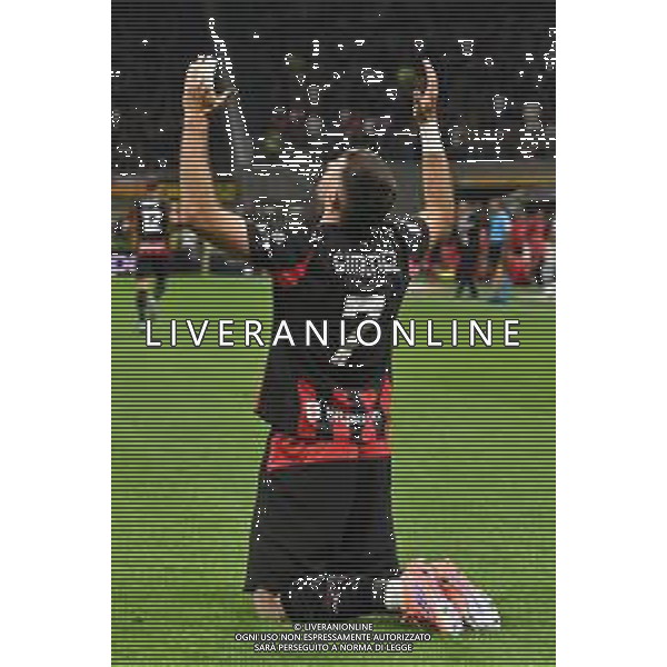 Milan vs Lecce nella foto Santiago Gimenez (Milan) esultanza dopo il gol dell\'1 a 0 Milano 23-09-2025 Stadio Giuseppe Meazza - San Siro Milan vs Lecce Coppa Italia Frecciarossa - sedicesimi di finale foto Roberto Garavaglia/Agenzia Aldo Liverani sas