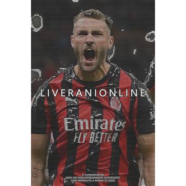 Milan vs Lecce nella foto Santiago Gimenez (Milan) esultanza dopo il gol dell\'1 a 0 Milano 23-09-2025 Stadio Giuseppe Meazza - San Siro Milan vs Lecce Coppa Italia Frecciarossa - sedicesimi di finale foto Roberto Garavaglia/Agenzia Aldo Liverani sas