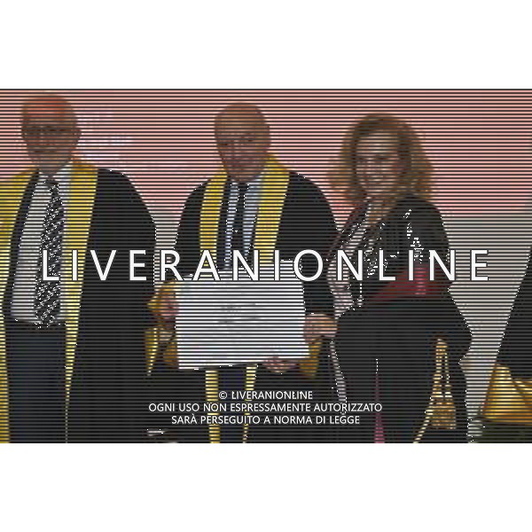 TVRG Laurea Giuseppe Marotta nella foto Giuseppe Marotta con Giovanna Iannantuoni rettrice Università Milano Bicocca Milano 26-09-2025 Giuseppe Marotta presidente Inter riceve la laurea Honoris Causa dall\'Università Milano Bicocca foto Roberto Garavaglia/Agenzia Aldo Liverani sas