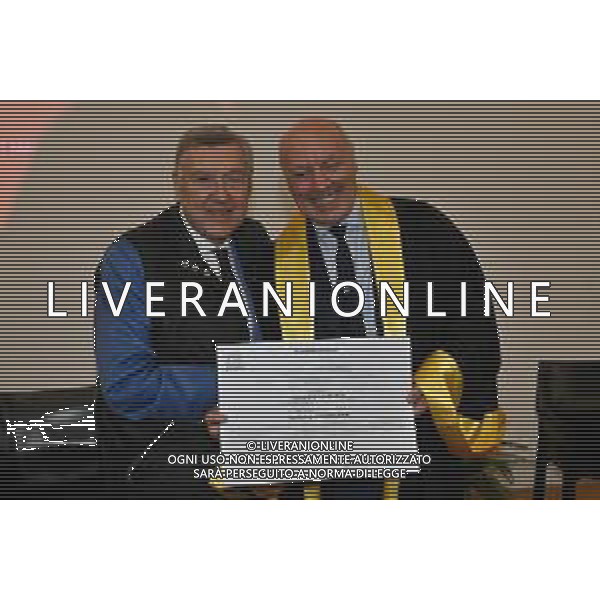 TVRG Laurea Giuseppe Marotta nella foto Giuseppe Marotta con Guido Borghi suo primo presidente ai tempi del Varese Milano 26-09-2025 Giuseppe Marotta presidente Inter riceve la laurea Honoris Causa dall\'Università Milano Bicocca foto Roberto Garavaglia/Agenzia Aldo Liverani sas
