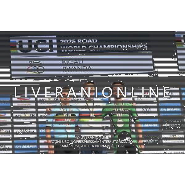 28-09-2025 World Championships Elite; 2025, Uae Team Emirates - Xrg; 2025, Soudal - Quick Step; 2025, Ef Education - Easypost; Pogacar, Tadej; Evenepoel, Remco; Healy, Ben; Kigali; ©SIROTTI - AGENZIA ALDO LIVERANI SAS