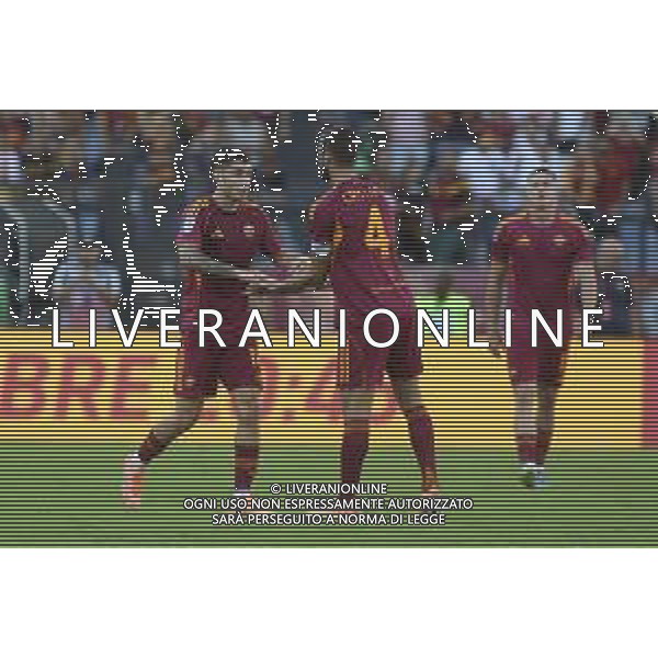 Matías Soulé of AS Roma celebrates after scoring with Bryan Cristante of AS Roma during AS Roma vs Hellas Verona FC, 5° Serie A Enilive 2025-26 game at Olimpic stadium in Roma (RM), Italy, on September 28, 2025. (Photo by Davide Casentini) AG ALDO LIVERANI SAS
