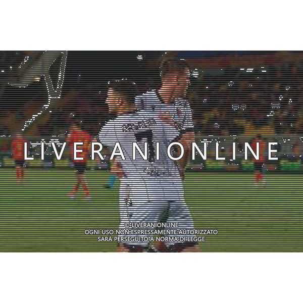 TVEM September 28, 2025 Lecce, Italy - US Lecce vs Bologna FC - Italian soccer serie A 2025/26 - Via Del Mare Stadium. In the pic: Riccardo Orsolini of Bologna FC celebrates after scoring a goal with Emil Holm of Bologna FC FOTO EMMANUELE MASTRODONATO-AG ALDO LIVERANI SAS