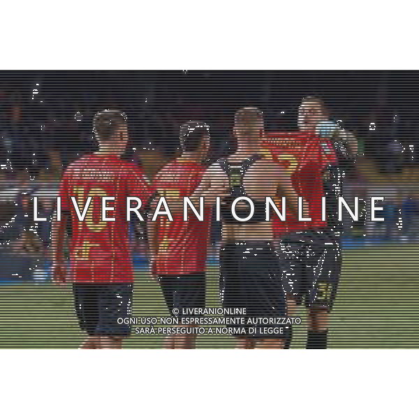 TVEM September 28, 2025 Lecce, Italy - US Lecce vs Bologna FC - Italian soccer serie A 2025/26 - Via Del Mare Stadium. In the pic: Francesco Camarda of US Lecce celebrates after scoring a goal with Wladimiro Falcone of US Lecce FOTO EMMANUELE MASTRODONATO-AG ALDO LIVERANI SAS