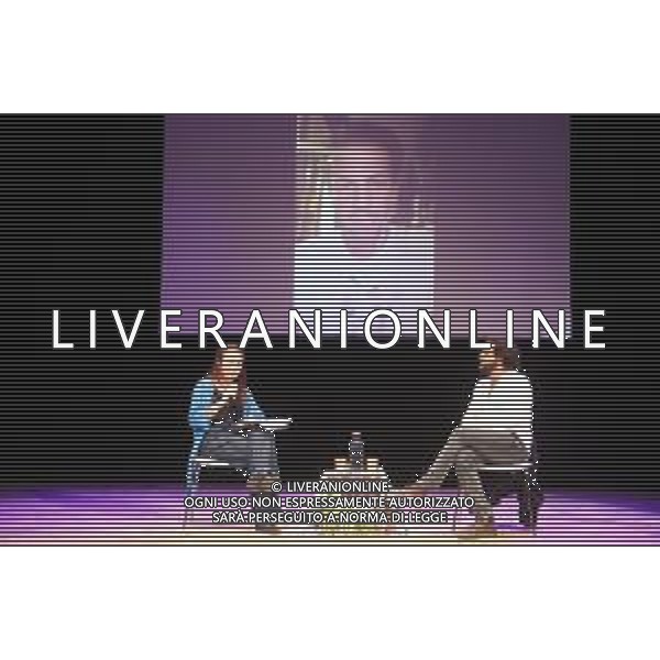 IMOLA TEATRO OSSERVANZA INCONTRO PUBBLICO PER GAZA COLLEGAMENTO CON GIORNALISTA LORENZO D\'AGOSTINO CHE SI TROVA SU BORDO GLOBAL SUMUD FLOTILLA CHE VA VERSO GAZA NELLA FOTO COLLEGAMENTO CON GIORNALISTA LORENZO D\'AGOSTINO ©SANNA - AGENZIA ALDO LIVERANI SAS