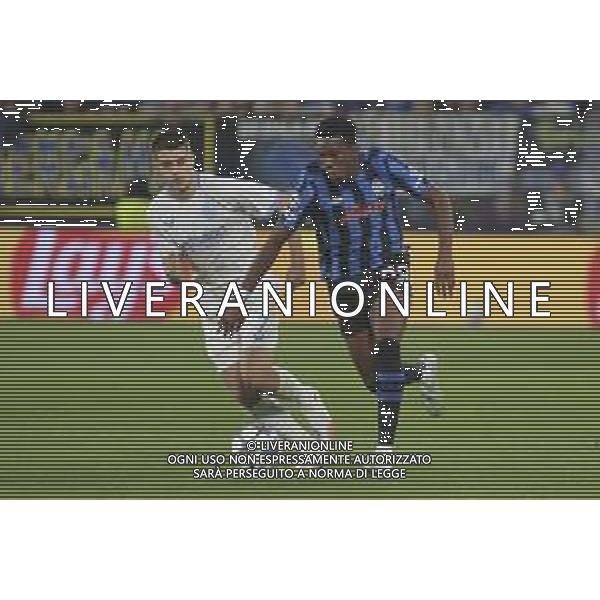 Honest Ahanor of Atalanta BC competes for the ball with Nicolò Tresoldi of Club Brugge during Atalanta BC vs Club Brugge, Chanpions League 2025-26 League phase, Matchday 2°, game at New Balance Arena in Bergamo (BG), Italy, on September 30, 2025. (Photo by Davide Casentini)- AGENZIA ALDO LIVERANI SAS