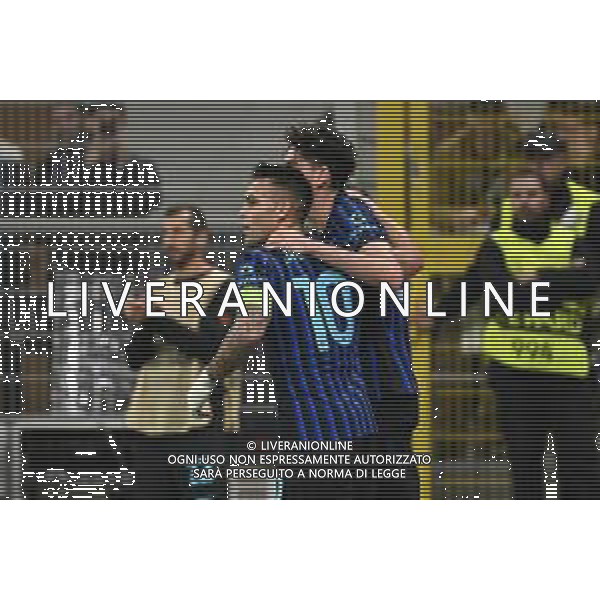 Inter vs Slavia Praga nella foto Lautaro Martinez (Inter) e Alessandro Bastoni (Inter) esultanza dopo il gol del 3 a 0 Milano 30-09-2025 Stadio Giuseppe Meazza - San Siro Inter vs Slavia Praga UEFA Champions League fase a girone unico - 2a giornata foto Roberto Garavaglia/Agenzia Aldo Liverani sas