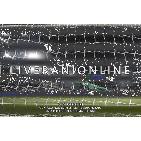 Marco Carnesecchi of Atalanta BC take a goal from Christos Tzolis of Club Brugge during Atalanta BC vs Club Brugge, Chanpions League 2025-26 League phase, Matchday 2°, game at New Balance Arena in Bergamo (BG), Italy, on September 30, 2025. (Photo by Davide Casentini)- AGENZIA ALDO LIVERANI SAS