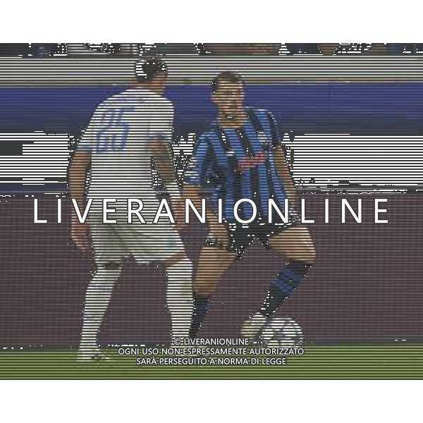 Lazar Samardzic of Atalanta BC competes for the ball with Aleksandar Stanković of Club Brugge during Atalanta BC vs Club Brugge, Chanpions League 2025-26 League phase, Matchday 2°, game at New Balance Arena in Bergamo (BG), Italy, on September 30, 2025. (Photo by Davide Casentini)- AGENZIA ALDO LIVERANI SAS