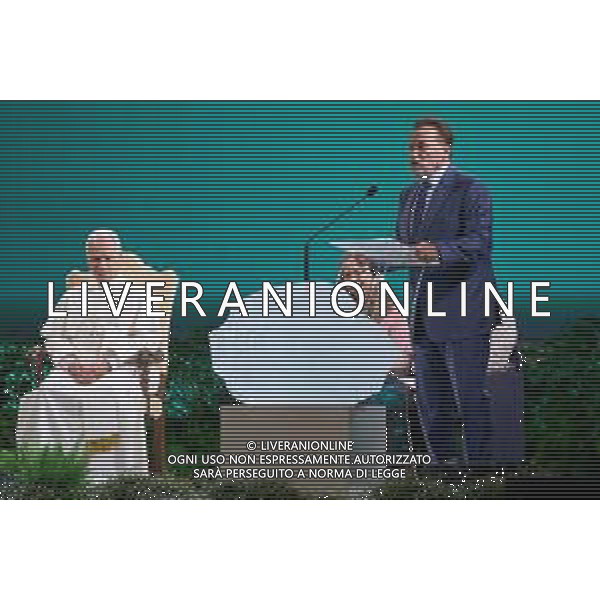 Castel Gandolfo 01 Ottobre 2025 Celebration of Hope - Raising Hope for Climate Justice Nella foto: Papa Leone XIV, Arnold Schwarzenegger Foto Credit: Andrea Bracaglia- AGENZIA ALDO LIVERANI SAS