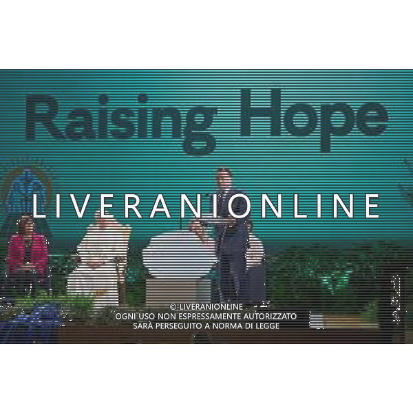 Castel Gandolfo 01 Ottobre 2025 Celebration of Hope - Raising Hope for Climate Justice Nella foto: Arnold Schwarzenegger e Papa Leone XIV, Foto Credit: Andrea Bracaglia- AGENZIA ALDO LIVERANI SAS