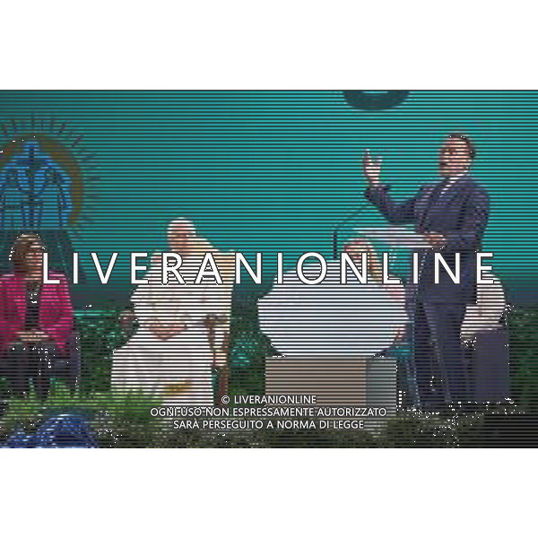 Castel Gandolfo 01 Ottobre 2025 Celebration of Hope - Raising Hope for Climate Justice Nella foto: Arnold Schwarzenegger e Papa Leone XIV, Foto Credit: Andrea Bracaglia- AGENZIA ALDO LIVERANI SAS