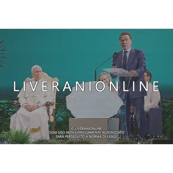 Castel Gandolfo 01 Ottobre 2025 Celebration of Hope - Raising Hope for Climate Justice Nella foto: Arnold Schwarzenegger e Papa Leone XIV, Foto Credit: Andrea Bracaglia- AGENZIA ALDO LIVERANI SAS
