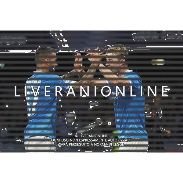TVPM Napoli, Sporting Lisbona Nella Foto: esultanza Rasmus Hojlund Foto Mosca, Ag.Liverani- AGENZIA ALDO LIVERANI SAS -TVPM Napoli - Sporting Lisbona UEFA Champions League 2a Giornata 01.10.2025