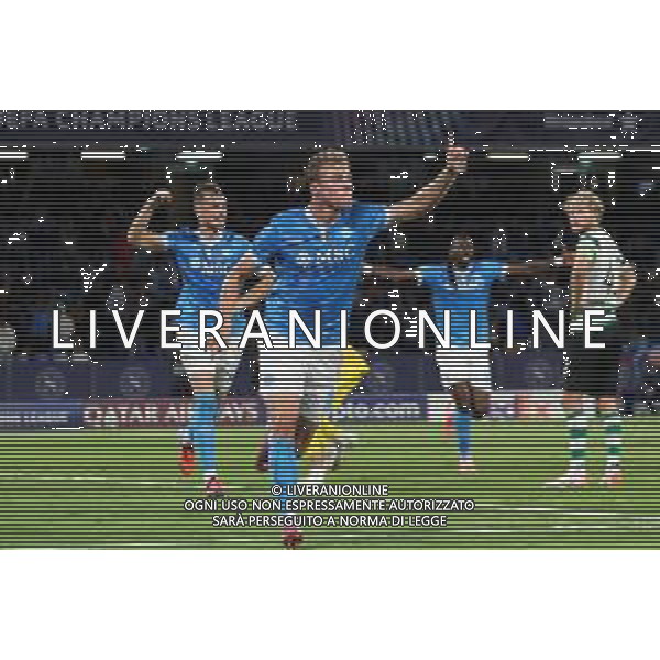 TVPM Napoli, Sporting Lisbona Nella Foto: esultanza Rasmus Hojlund Foto Mosca, Ag.Liverani- AGENZIA ALDO LIVERANI SAS -TVPM Napoli - Sporting Lisbona UEFA Champions League 2a Giornata 01.10.2025