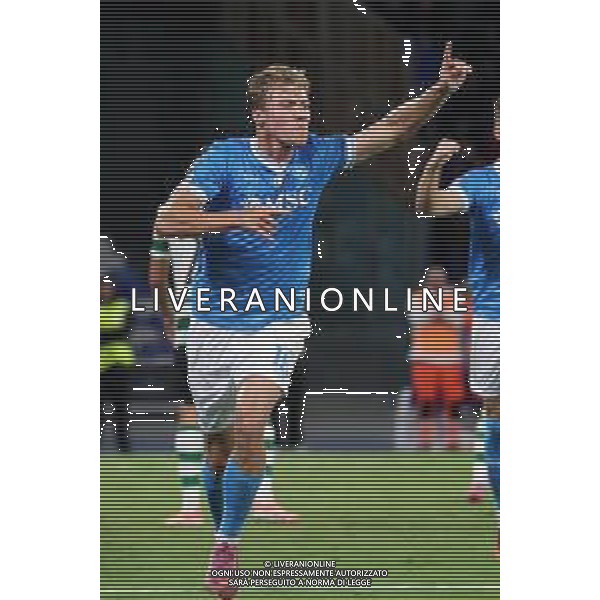 TVPM Napoli, Sporting Lisbona Nella Foto: esultanza Rasmus Hojlund Foto Mosca, Ag.Liverani- AGENZIA ALDO LIVERANI SAS -TVPM Napoli - Sporting Lisbona UEFA Champions League 2a Giornata 01.10.2025