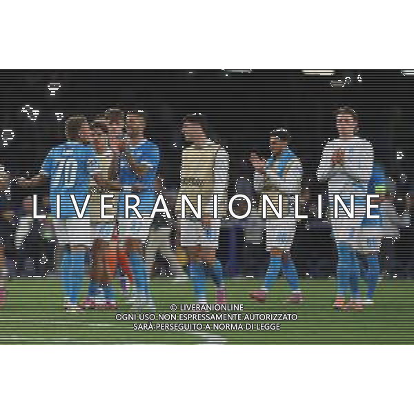 TVPM Napoli, Sporting Lisbona Nella Foto: fine gara Napoli Foto Mosca, Ag.Liverani- AGENZIA ALDO LIVERANI SAS -TVPM Napoli - Sporting Lisbona UEFA Champions League 2a Giornata 01.10.2025