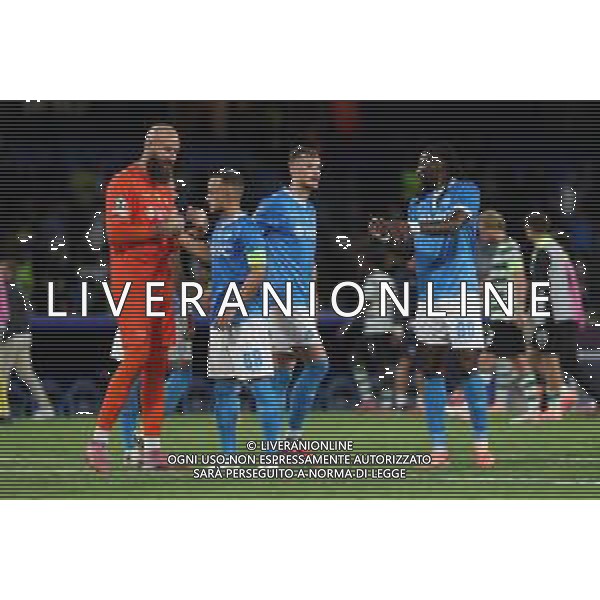 TVPM Napoli, Sporting Lisbona Nella Foto: fine gara Napoli Foto Mosca, Ag.Liverani- AGENZIA ALDO LIVERANI SAS -TVPM Napoli - Sporting Lisbona UEFA Champions League 2a Giornata 01.10.2025