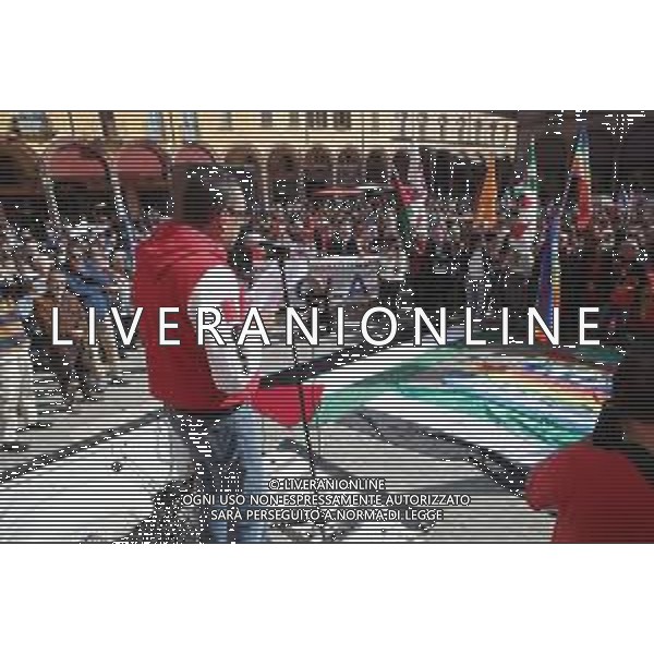 IMOLA 03 10 2025 PROTESTA PER PALESTINA LIBERA E PER LA FLOTILLA VERSO GAZA E SCIOPERO GENERALE CGIL IMOLA IN DIFESA DI FLOTILLA PER GAZA NELLA FOTO STEFANO MONI CGIL IMOLA CON LA GENTE IN PIAZZA MATTEOTTI ©SANNA - AGENZIA ALDO LIVERANI SAS