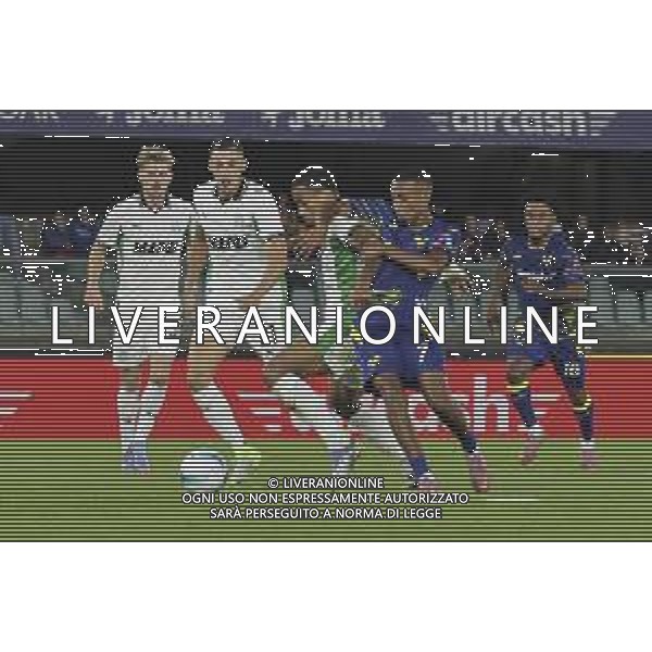 Rafik Belghali of Hellas Verona FC competes for the ball with Aster Vranckx of US Sassuolo during Hellas Verona FC vs US Sassuolo, 6° Serie A Enilive 2025-26 game at Marcantonio Bentegodi stadium in Verona (VR), Italy, on October 03, 2025. (Photo by Davide Casentini) AG ALDO LIVERANI SAS