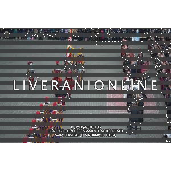 Citta’ del Vaticano 04 Ottobre 2025 Giuramento della Giuramento della Guardia Svizzera Pontificia alla presenza di Sua Santita’ Papa Leone XIV (non accadeva dal 1968 con Paolo VI) nel cortile di San Damaso del Palazzo Apostolico Nella foto: Papa Leone XIV Foto Credit: Andrea Bracaglia- AGENZIA ALDO LIVERANI SAS