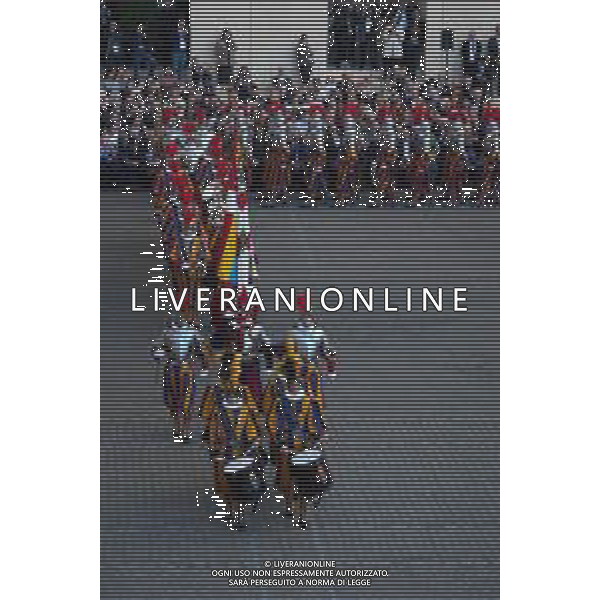 Citta’ del Vaticano 04 Ottobre 2025 Giuramento della Giuramento della Guardia Svizzera Pontificia alla presenza di Sua Santita’ Papa Leone XIV (non accadeva dal 1968 con Paolo VI) nel cortile di San Damaso del Palazzo Apostolico Nella foto: Foto Credit: Andrea Bracaglia- AGENZIA ALDO LIVERANI SAS