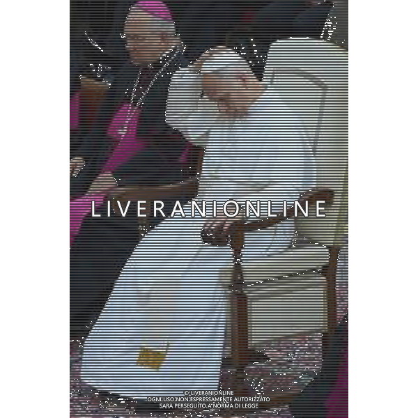 Citta’ del Vaticano 04 Ottobre 2025 Giuramento della Giuramento della Guardia Svizzera Pontificia alla presenza di Sua Santita’ Papa Leone XIV (non accadeva dal 1968 con Paolo VI) nel cortile di San Damaso del Palazzo Apostolico Nella foto: Papa Leone XIV Foto Credit: Andrea Bracaglia- AGENZIA ALDO LIVERANI SAS