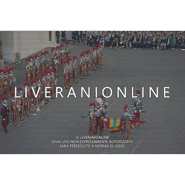 Citta’ del Vaticano 04 Ottobre 2025 Giuramento della Giuramento della Guardia Svizzera Pontificia alla presenza di Sua Santita’ Papa Leone XIV (non accadeva dal 1968 con Paolo VI) nel cortile di San Damaso del Palazzo Apostolico Nella foto: Foto Credit: Andrea Bracaglia- AGENZIA ALDO LIVERANI SAS