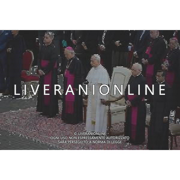 Citta’ del Vaticano 04 Ottobre 2025 Giuramento della Giuramento della Guardia Svizzera Pontificia alla presenza di Sua Santita’ Papa Leone XIV (non accadeva dal 1968 con Paolo VI) nel cortile di San Damaso del Palazzo Apostolico Nella foto: Papa Leone XIV Foto Credit: Andrea Bracaglia- AGENZIA ALDO LIVERANI SAS