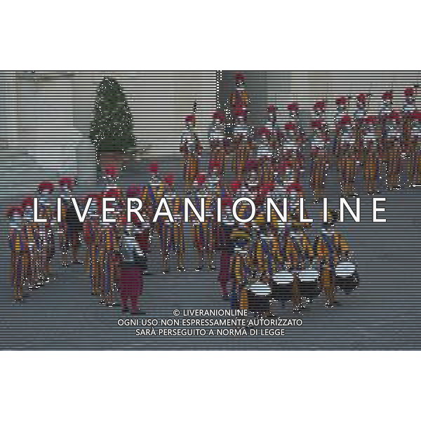Citta’ del Vaticano 04 Ottobre 2025 Giuramento della Giuramento della Guardia Svizzera Pontificia alla presenza di Sua Santita’ Papa Leone XIV (non accadeva dal 1968 con Paolo VI) nel cortile di San Damaso del Palazzo Apostolico Nella foto: Foto Credit: Andrea Bracaglia- AGENZIA ALDO LIVERANI SAS