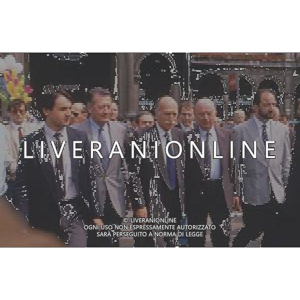 DIAP-RETROSPETTIVA GIORGIO ALMIRANTE POLITICO NELLA FOTO GIORGIO ALMIRANTE IN PIAZZA DUOMO A MILANO NELL\'ANNO 1987 E FRANCO SERVELLO AG ALDO LIVERANI SAS