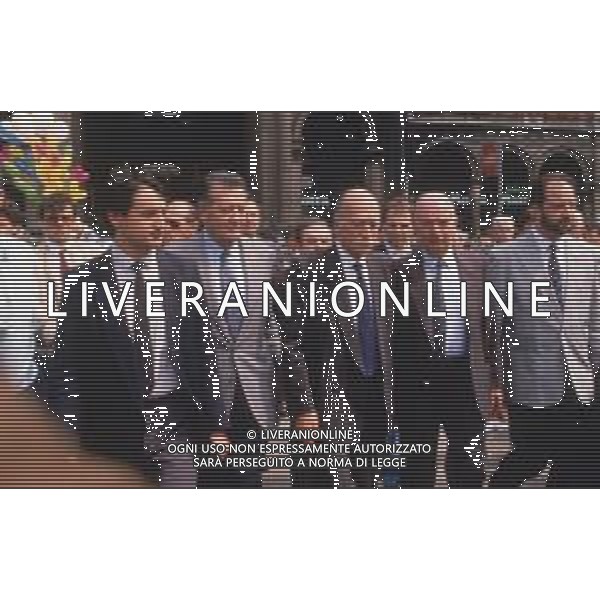 DIAP-RETROSPETTIVA GIORGIO ALMIRANTE POLITICO NELLA FOTO GIORGIO ALMIRANTE IN PIAZZA DUOMO A MILANO NELL\'ANNO 1987 E FRANCO SERVELLO AG ALDO LIVERANI SAS