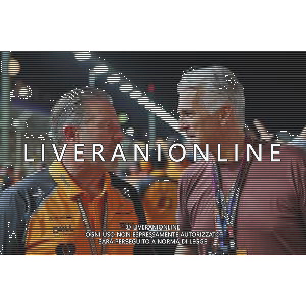 (L to R): Zak Brown (USA) McLaren Executive Director with Sergifo Ermotti (SUI) UBS CEO on the grid. 05.10.2025. Formula 1 World Championship, Rd 18, Singapore Grand Prix, Marina Bay Street Circuit, Singapore, Race Day. - www.xpbimages.com, EMail: requests@xpbimages.com © Copyright: Moy / XPB Images