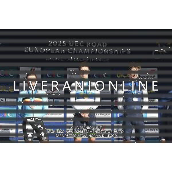 05-10-2025 European Championships Elite; 2025, Uae Team Emirates - Xrg; 2025, Soudal - Quick Step; 2025, Decathlon - Ag2r La Mondiale; Pogacar, Tadej; Evenepoel, Remco; Seixas, Paul; Guilherand Granges; ©SIROTTI - AGENZIA ALDO LIVERANI SAS