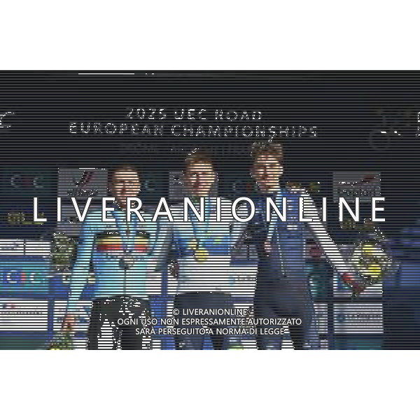 05-10-2025 European Championships Elite; 2025, Uae Team Emirates - Xrg; 2025, Soudal - Quick Step; 2025, Decathlon - Ag2r La Mondiale; Pogacar, Tadej; Evenepoel, Remco; Seixas, Paul; Guilherand Granges; ©SIROTTI - AGENZIA ALDO LIVERANI SAS
