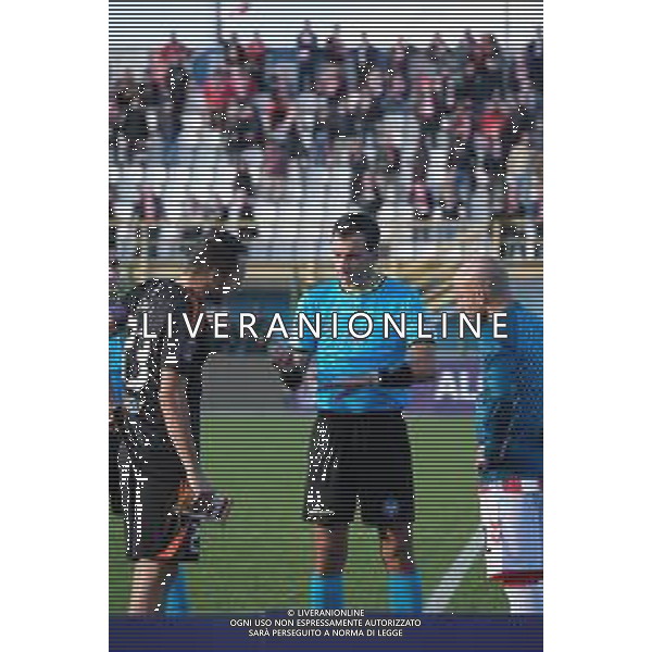 Burlando Francesco direttore di gara con i due capitani Giorgio Galli del Alcione Milano e Filippo Costa del LR Vicenza Alcione Milano - LR Vicenza Sesto San Giovanni (Mi) 05-10-2025 Stadio Ernesto Breda Ottava giornata del campionato di Serie C girone A foto Ricky Monteiro Martins/Agenzia Liverani sas