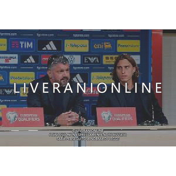 TVEM Gennaro Gattuso head coach of Italy and Riccardo Calafiori of Italy during a press conference at A. Le Coq Arena on October 10, 2025 in Tallinn, Estonia. ©TVEM Emmanuele Mastrodonato - AG ALDO LIVERANI SAS
