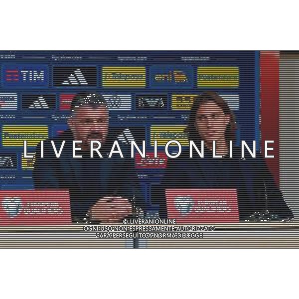 TVEM Gennaro Gattuso head coach of Italy and Riccardo Calafiori of Italy during a press conference at A. Le Coq Arena on October 10, 2025 in Tallinn, Estonia. ©TVEM Emmanuele Mastrodonato - AG ALDO LIVERANI SAS