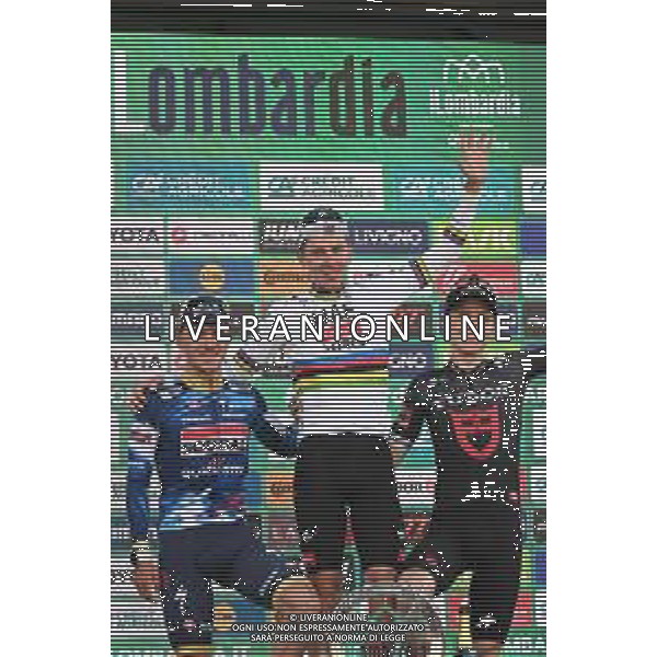 11-10-2025 Giro Di Lombardia; 2025, Uae Team Emirates - Xrg; 2025, Soudal - Quick Step; 2025, Tudor; Pogacar, Tadej; Evenepoel, Remco; Storer, Michale; Bergamo; ©SIROTTI - AG ALDO LIVERANI SAS