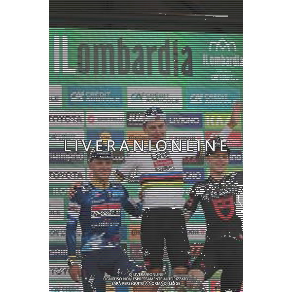 11-10-2025 Giro Di Lombardia; 2025, Uae Team Emirates - Xrg; 2025, Soudal - Quick Step; 2025, Tudor; Pogacar, Tadej; Evenepoel, Remco; Storer, Michale; Bergamo; ©SIROTTI - AG ALDO LIVERANI SAS