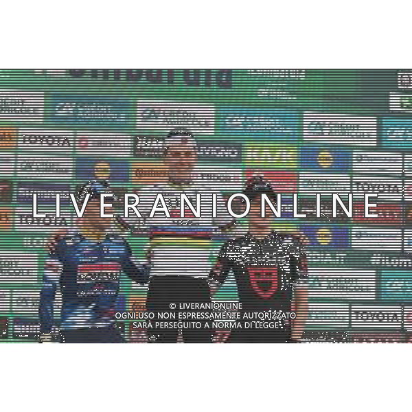 11-10-2025 Giro Di Lombardia; 2025, Uae Team Emirates - Xrg; 2025, Soudal - Quick Step; 2025, Tudor; Pogacar, Tadej; Evenepoel, Remco; Storer, Michale; Bergamo; ©SIROTTI - AG ALDO LIVERANI SAS