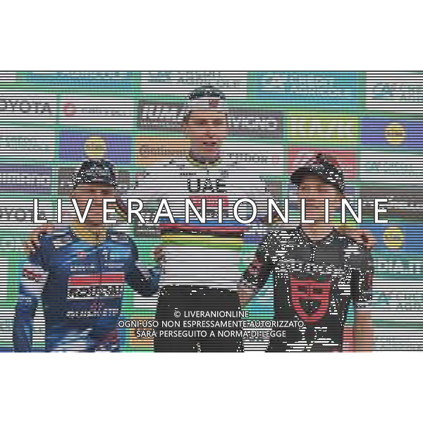 11-10-2025 Giro Di Lombardia; 2025, Uae Team Emirates - Xrg; 2025, Soudal - Quick Step; 2025, Tudor; Pogacar, Tadej; Evenepoel, Remco; Storer, Michale; Bergamo; ©SIROTTI - AG ALDO LIVERANI SAS