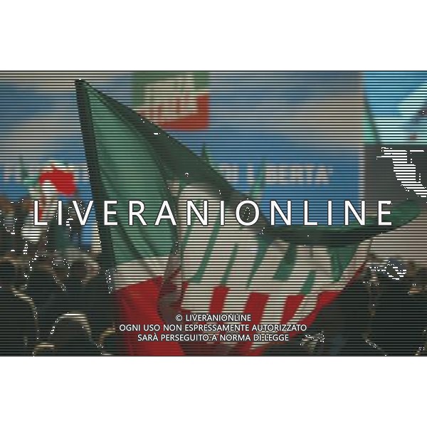 MILANO MAZDA PALACE APERTURA CAMPAGNIA ELETTORALE DI FORZA ITALIA NELLA FOTO BANDIERE FORZA ITALIA FOTO MARIO ROMANO-AGENZIA ALDO LIVERANI