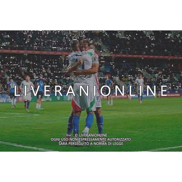 TVEM October 11, 2025 Tallinn, Estonia - Estonia vs Italy - European Qualifiers FIFA World Cup 2026 Matchday 7 - A. Le Coq Arena. In the pic: Pio Esposito of Italy celebrates after scoring a goal with Leonardo Spinazzola of Italy ©TVEM Emmanuele Mastrodonato - AGENZIA ALDO LIVERANI SAS