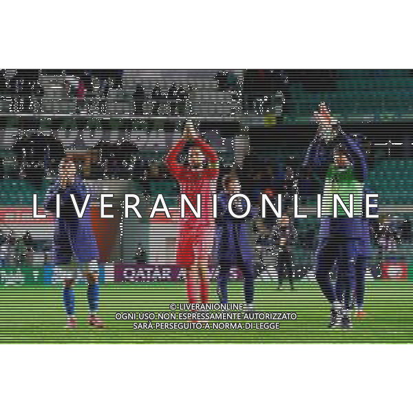 TVEM October 11, 2025 Tallinn, Estonia - Estonia vs Italy - European Qualifiers FIFA World Cup 2026 Matchday 7 - A. Le Coq Arena. In the pic: Gianluigi Donnarumma of Italy, Riccardo Orsolini of Italy and Guglielmo Vicario of Italy applauds fans ©TVEM Emmanuele Mastrodonato - AGENZIA ALDO LIVERANI SAS