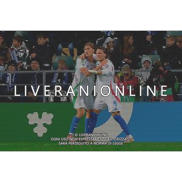 TVEM October 11, 2025 Tallinn, Estonia - Estonia vs Italy - European Qualifiers FIFA World Cup 2026 Matchday 7 - A. Le Coq Arena. In the pic: Mateo Retegui of Italy celebrates after scoring a goal with francesco Pio Esposito of Italy ©TVEM Emmanuele Mastrodonato - AGENZIA ALDO LIVERANI SAS