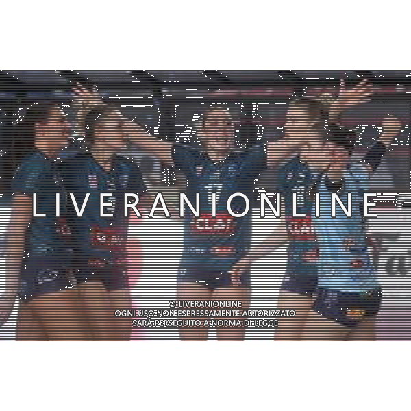IMOLA 10 10 2025 CLAI IMOLA PALLAVOLO-TRASPORTI BRESSAN OFFANENGO SERIE A2 NELLA FOTO ESULTANZA CLAI IMOLA PALLAVOLO ©SANNA - AGENZIA ALDO LIVERANI SAS